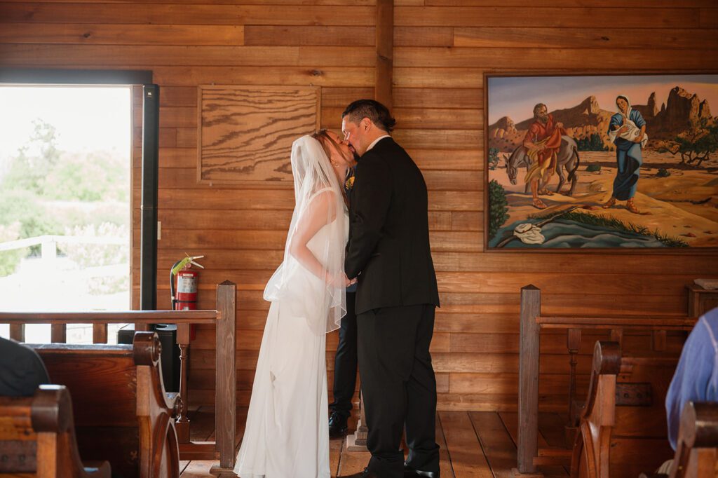 The first kiss during a chapel ceremony at Jennings Holler